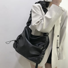 Retro Solid Crossbody Bag Women Pleated Cloud PU Totes Travel Streetwear