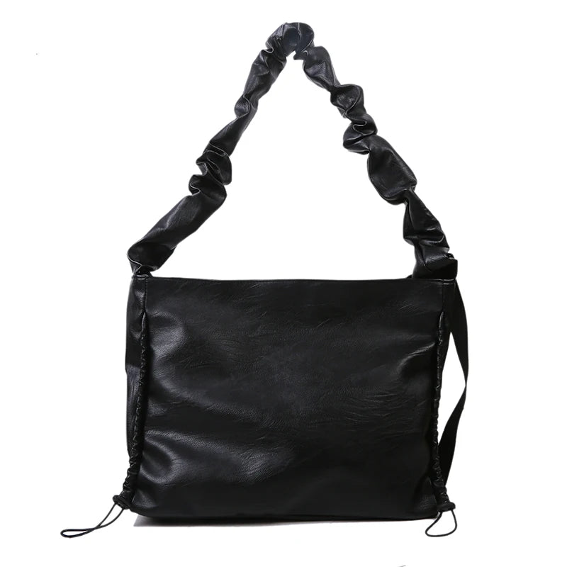 Retro Solid Crossbody Bag Women Pleated Cloud PU Totes Travel Streetwear