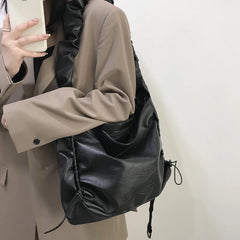 Retro Solid Crossbody Bag Women Pleated Cloud PU Totes Travel Streetwear