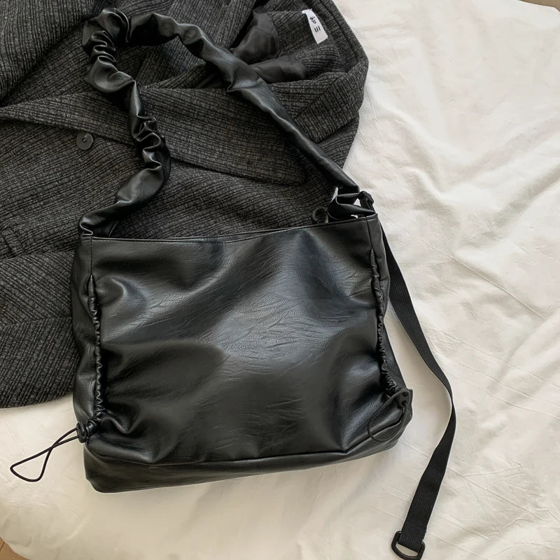 Retro Solid Crossbody Bag Women Pleated Cloud PU Totes Travel Streetwear