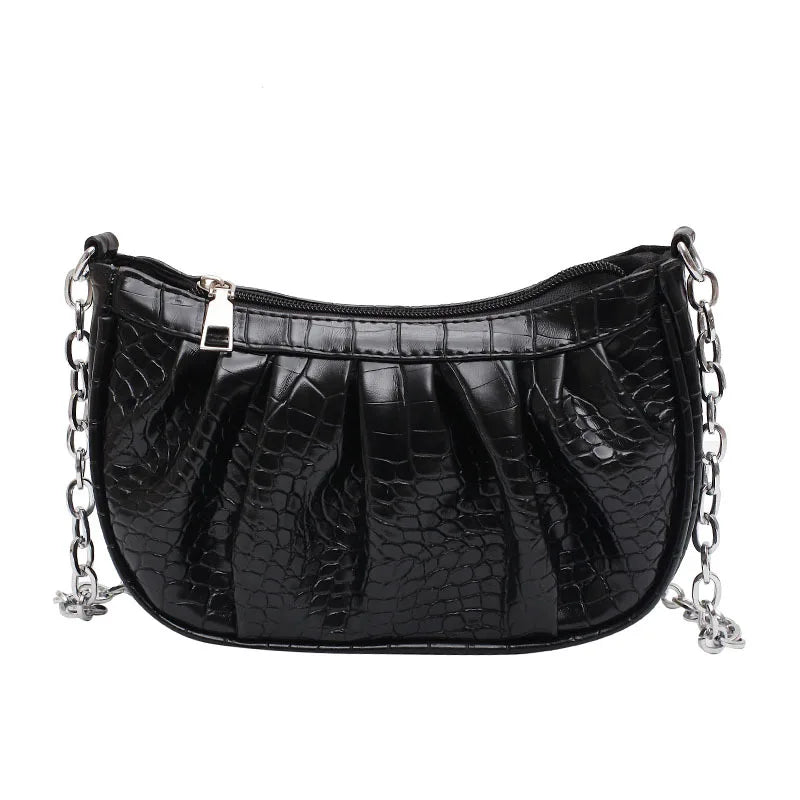 Retro Solid Crossbody Bag Women Pleated PU Dumpling Bag