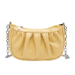 Retro Solid Crossbody Bag Women Pleated PU Dumpling Bag