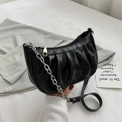 Retro Solid Crossbody Bag Women Pleated PU Dumpling Bag