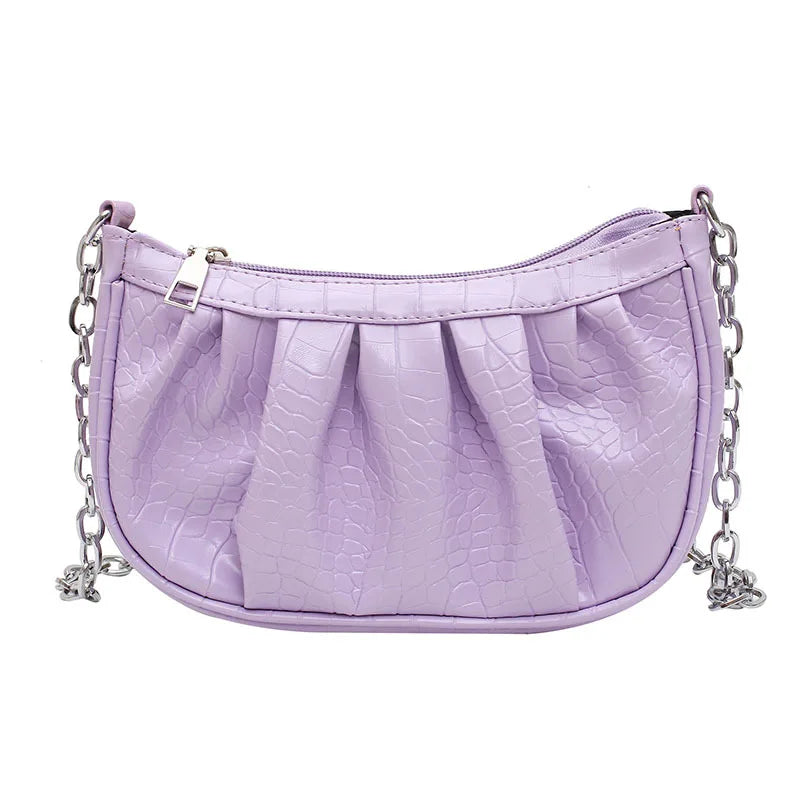 Retro Solid Crossbody Bag Women Pleated PU Dumpling Bag