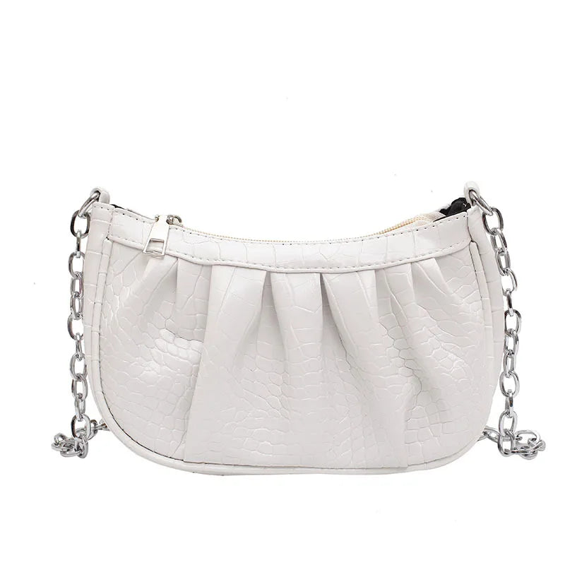 Retro Solid Crossbody Bag Women Pleated PU Dumpling Bag