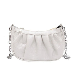 Retro Solid Crossbody Bag Women Pleated PU Dumpling Bag
