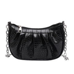 Retro Solid Crossbody Bag Women Pleated PU Dumpling Bag