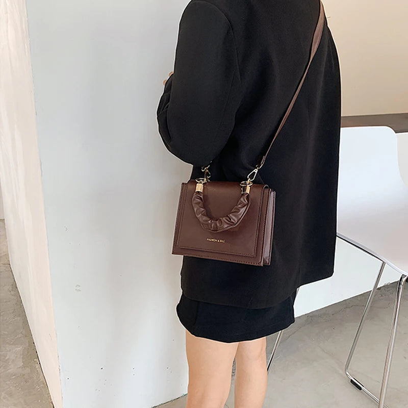 Retro Square Shoulder Hand Bag PU Leather Small Top-Handle Bag Women Crossbody