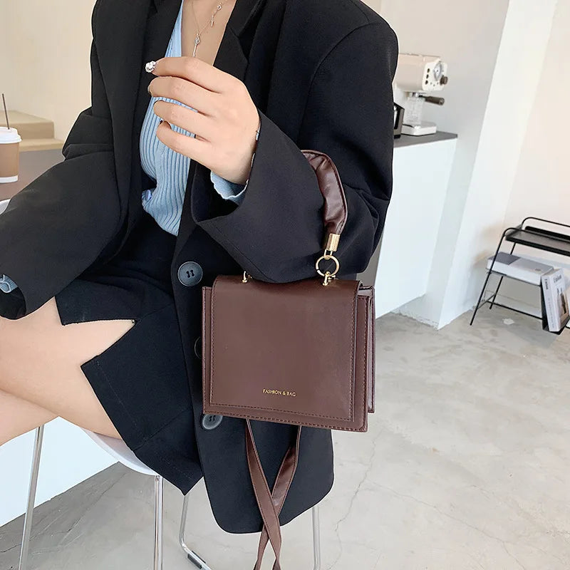 Retro Square Shoulder Hand Bag PU Leather Small Top-Handle Bag Women Crossbody