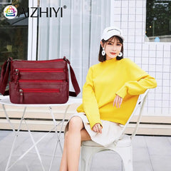 Retro Multi-pocket Shoulder Bag Soft Leather Mother Messenger Bag