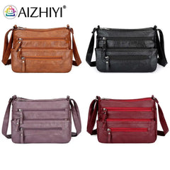 Retro Multi-pocket Shoulder Bag Soft Leather Mother Messenger Bag