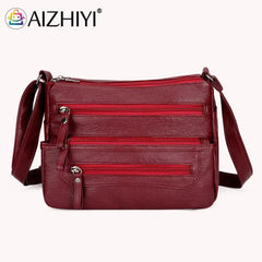 Retro Multi-pocket Shoulder Bag Soft Leather Mother Messenger Bag