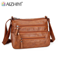 Retro Multi-pocket Shoulder Bag Soft Leather Mother Messenger Bag
