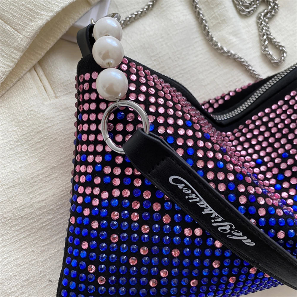 Rhinestone Crossbody Bag Gradient Clutch Wedding Purse Handbag