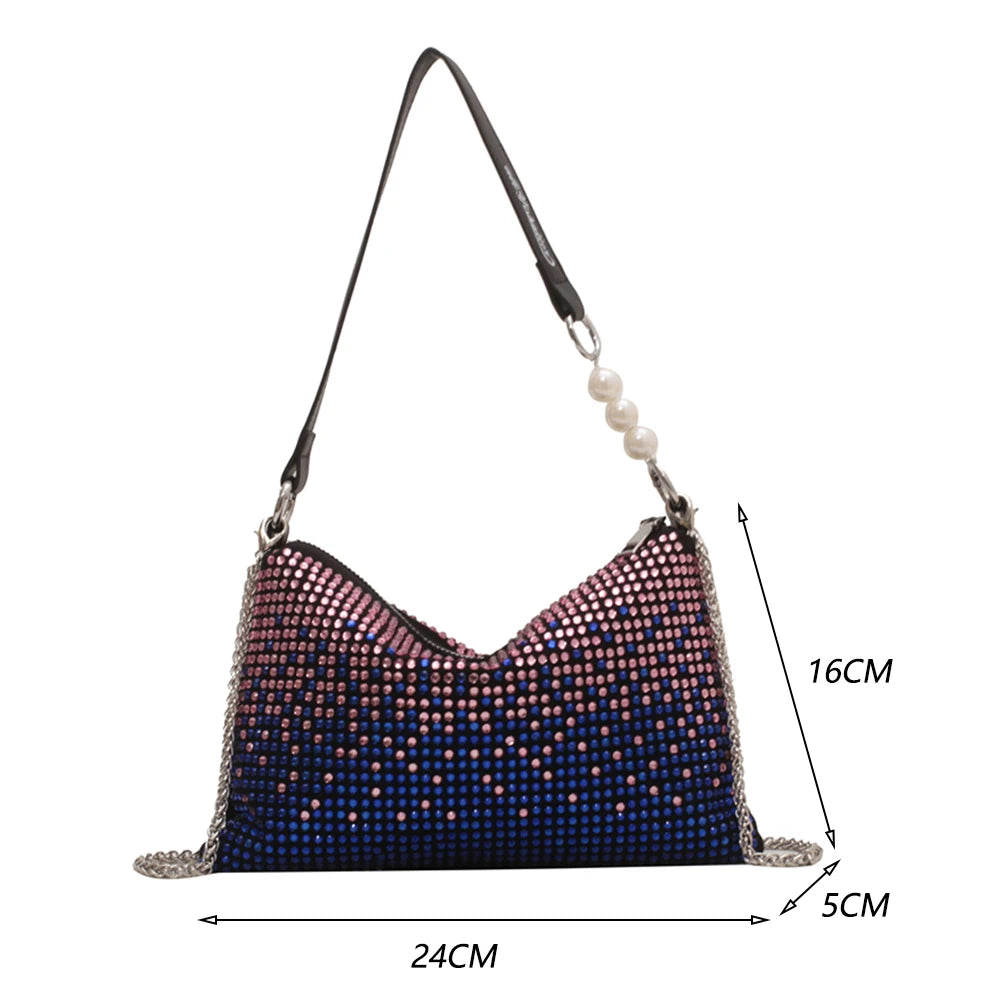 Rhinestone Crossbody Bag Gradient Clutch Wedding Purse Handbag