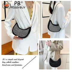 Rhinestone Crossbody Bags Small PU Leather Shoulder Bags for Women Zipper Handba