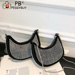 Rhinestone Crossbody Bags Small PU Leather Shoulder Bags for Women Zipper Handba