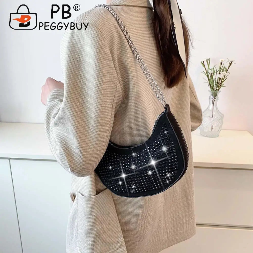 Rhinestone Crossbody Bags Small PU Leather Shoulder Bags for Women Zipper Handba