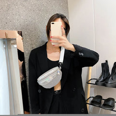 Rhinestone Fanny Chest Pack For Women Chain Zipper Waist Phone Belt Pouch