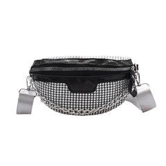 Rhinestone Fanny Chest Pack For Women Chain Zipper Waist Phone Belt Pouch
