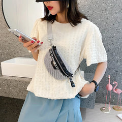 Rhinestone Fanny Chest Pack Women Chain Zipper Waist Phone Belt Pouch