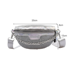 Rhinestone Fanny Chest Pack Women Chain Zipper Waist Phone Belt Pouch