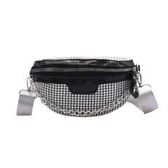 Rhinestone Fanny Chest Pack Women Chain Zipper Waist Phone Belt Pouch