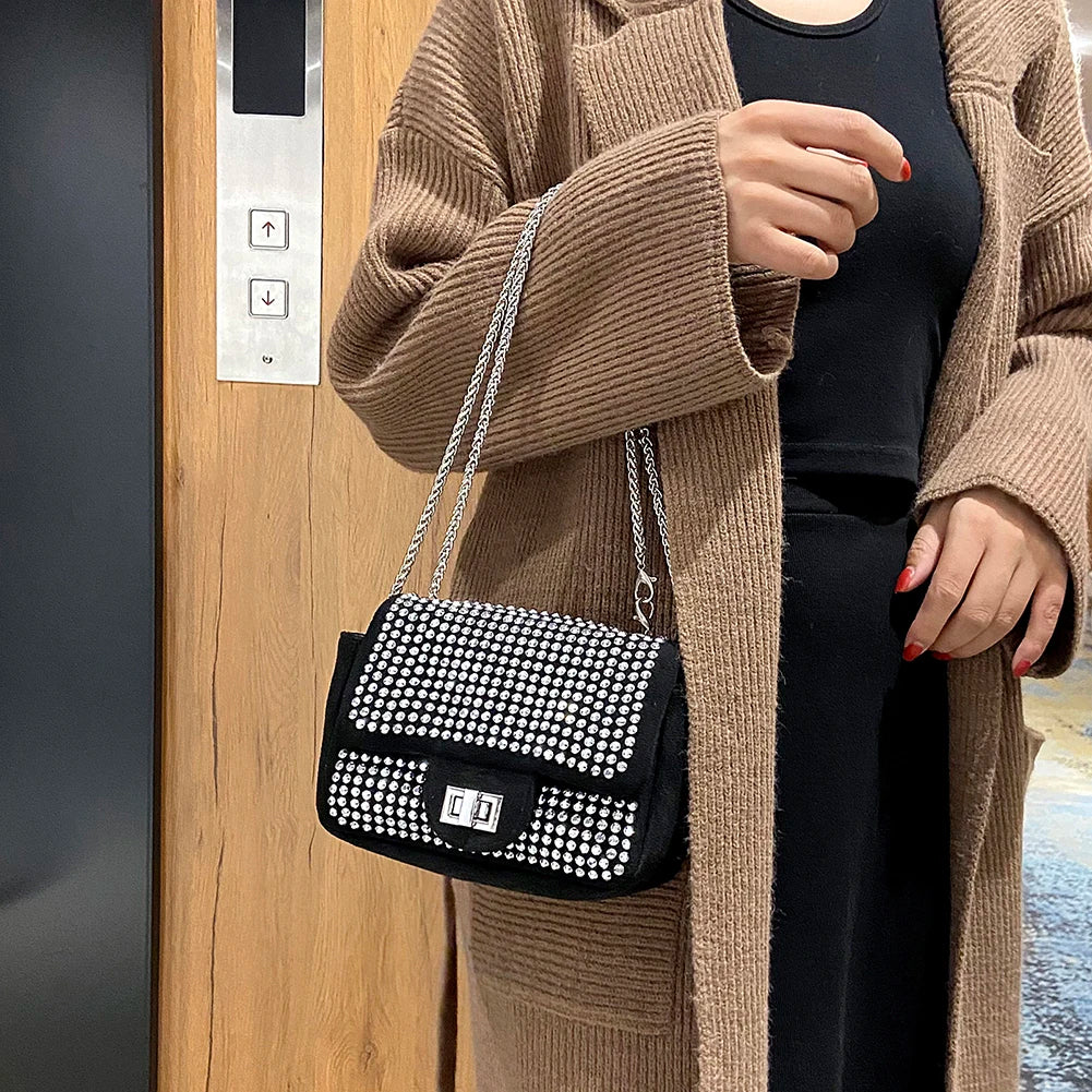 Rhinestone Glitter Crossbody Bag Women Chain Shoulder Bags