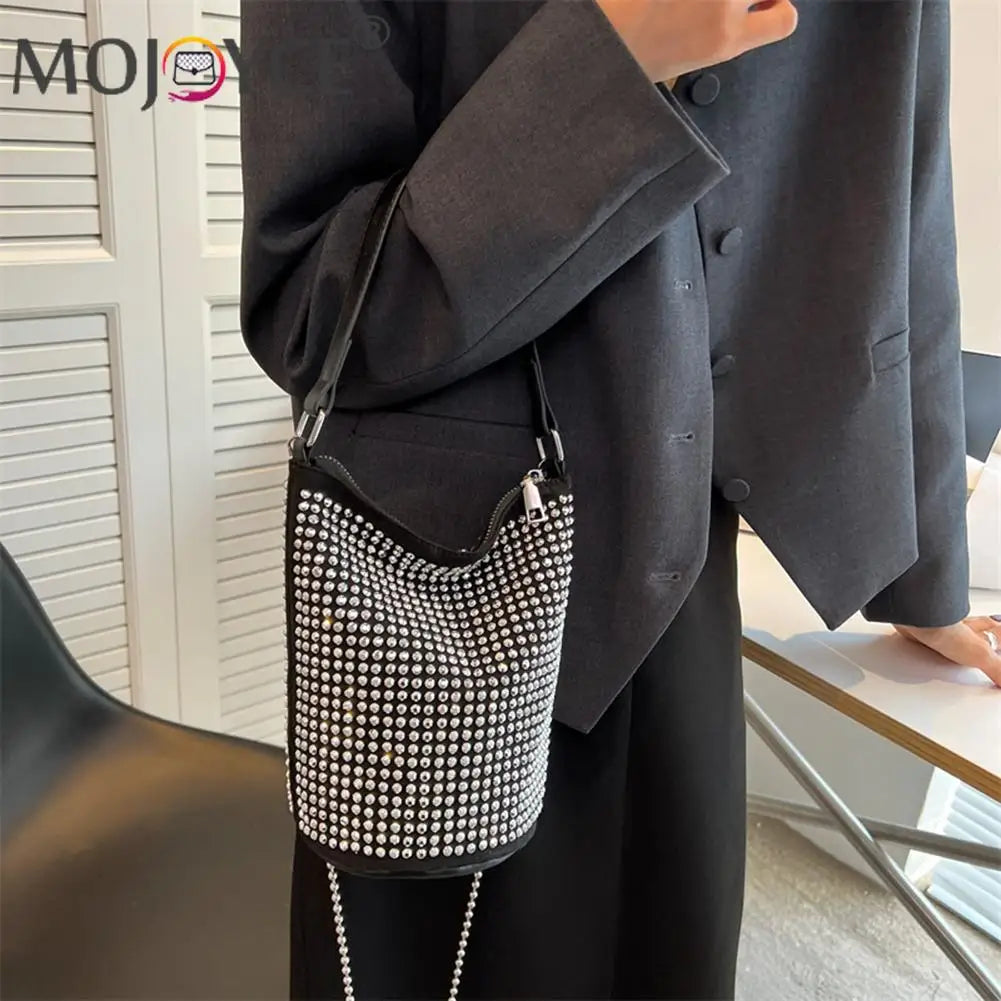Rhinestone Shoulder Messenger Bag Diamond PU Leather Bucket Totes Women Birthday
