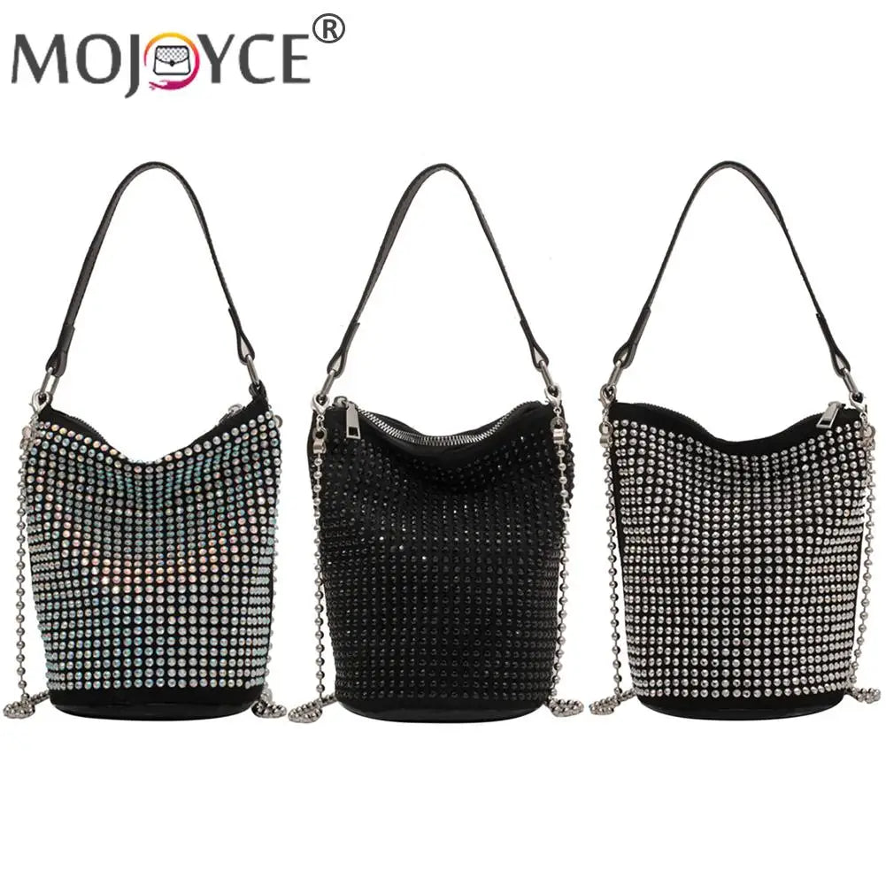Rhinestone Shoulder Messenger Bag Diamond PU Leather Bucket Totes Women Birthday