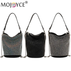 Rhinestone Shoulder Messenger Bag Diamond PU Leather Bucket Totes Women Birthday