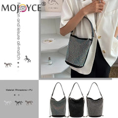 Rhinestone Shoulder Messenger Bag Diamond PU Leather Bucket Totes Women Birthday