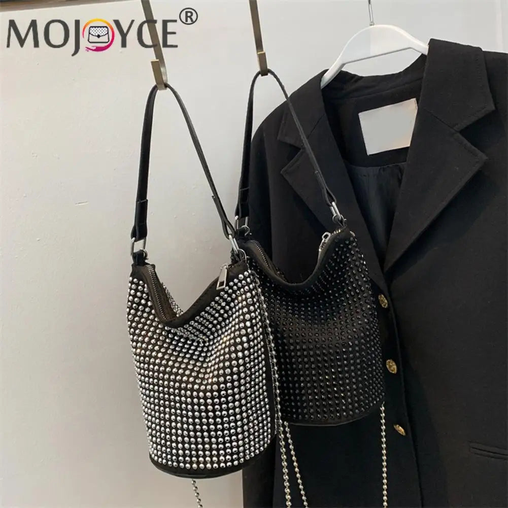 Rhinestone Shoulder Messenger Bag Diamond PU Leather Bucket Totes Women Birthday