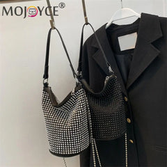 Rhinestone Shoulder Messenger Bag Diamond PU Leather Bucket Totes Women Birthday