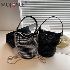 Rhinestone Shoulder Messenger Bag Diamond PU Leather Bucket Totes Women Birthday