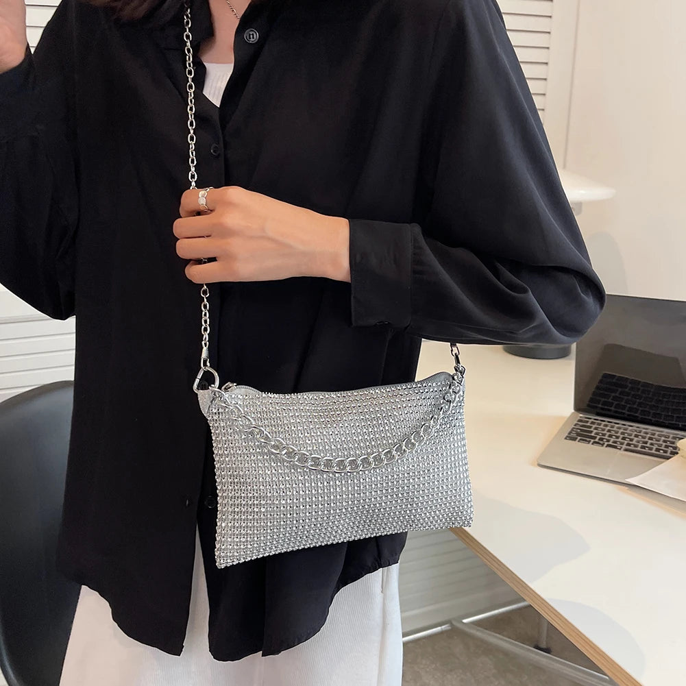 Rhinestone Chain Shoulder Bag Streetwear Glitter Diamond Portable Handbag