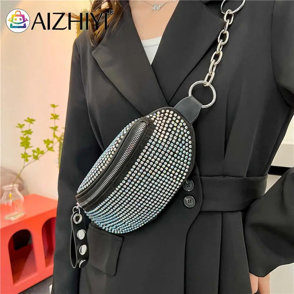 Rhinestone Waist Bag Diamond Chain Shoulder Crossbody Fanny Pack Women