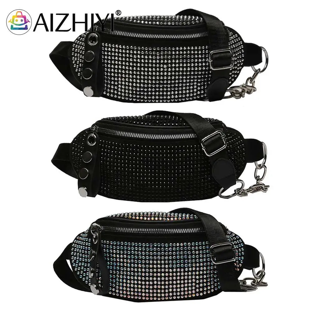 Rhinestone Waist Bag Diamond Chain Shoulder Crossbody Fanny Pack Women