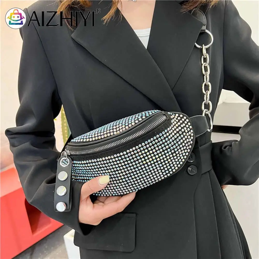 Rhinestone Waist Bag Diamond Chain Shoulder Crossbody Fanny Pack Women