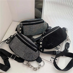 Rhinestone Waist Bag Diamond Fanny Pack Chain Shoulder Crossbody Belt Bags