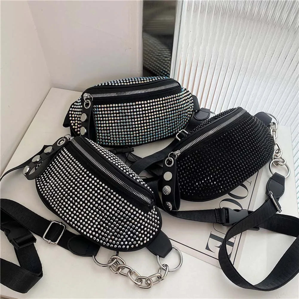 Rhinestone Waist Bag Diamond Fanny Pack Chain Belt Bags Bling Bum Bag