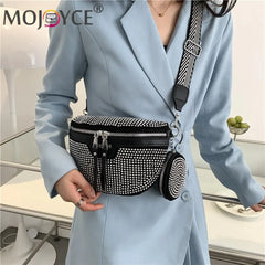 Rhinestone Waist Belt Bag Shoulder Crossbody PU Leather Chest Phone Pack Women