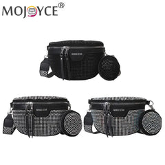 Rhinestone Waist Belt Bag Shoulder Crossbody PU Leather Chest Phone Pack Women