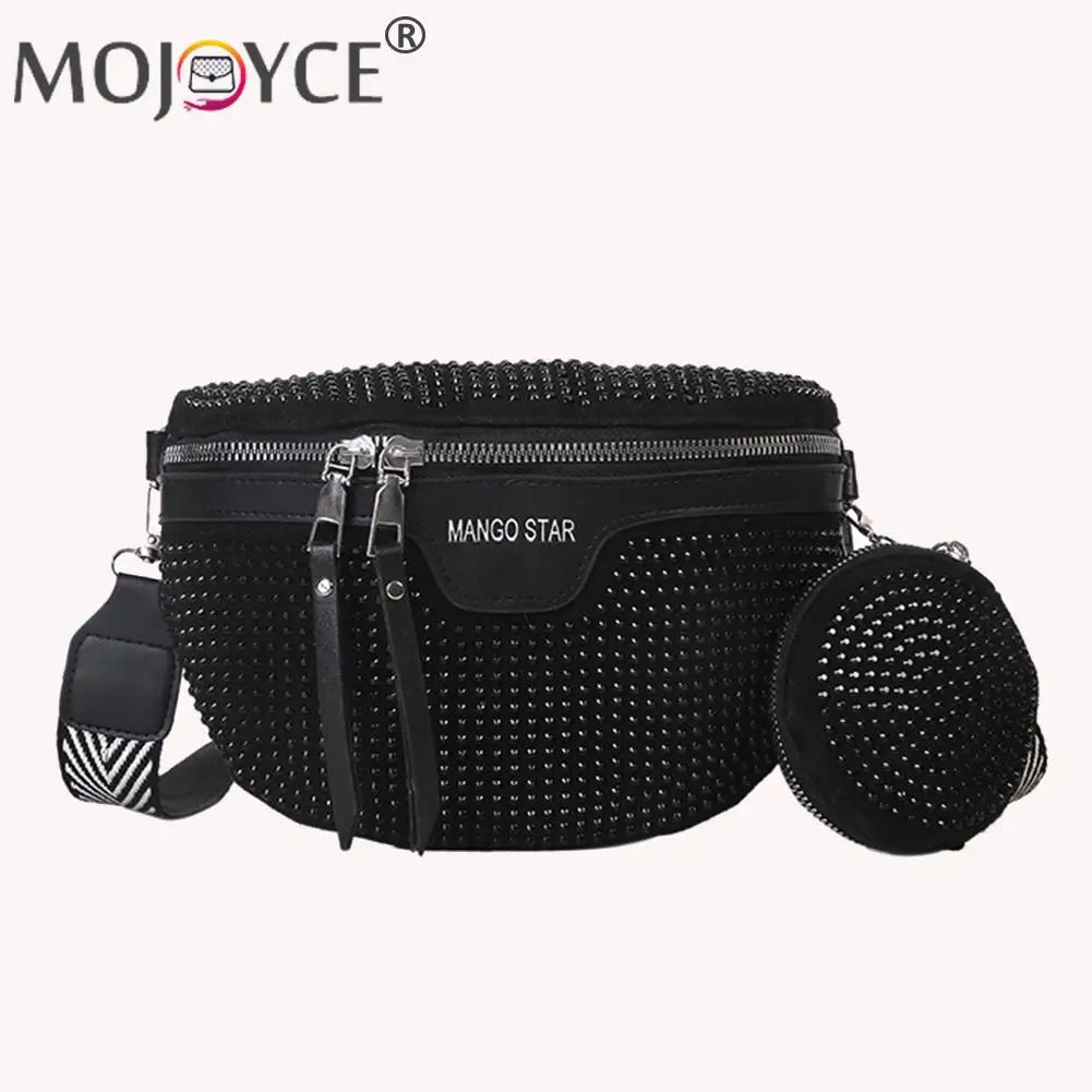 Rhinestone Waist Belt Bag Shoulder Crossbody PU Leather Chest Phone Pack Women