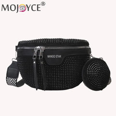 Rhinestone Waist Belt Bag Shoulder Crossbody PU Leather Chest Phone Pack Women