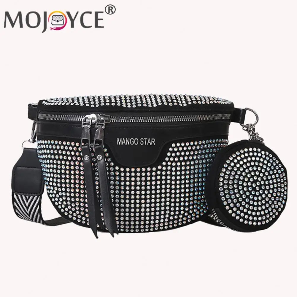 Rhinestone Waist Belt Bag Shoulder Crossbody PU Leather Chest Phone Pack Women