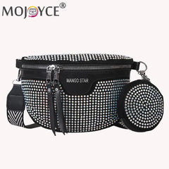Rhinestone Waist Belt Bag Shoulder Crossbody PU Leather Chest Phone Pack Women