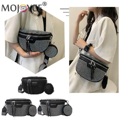 Rhinestone Waist Belt Bag Shoulder Crossbody PU Leather Chest Phone Pack Women