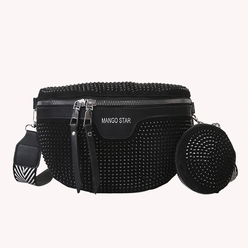 Rhinestone Waist Belt Bag Shoulder Crossbody PU Leather Chest Phone Pack