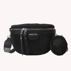Rhinestone Waist Belt Bag Shoulder Crossbody PU Leather Chest Phone Pack
